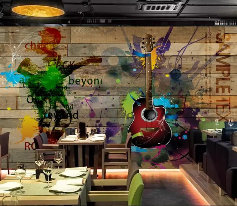

3D Stereoscope Mural Living Room TV Sofa Backdrop Wall 3D Home Decor Board guitar Wall paper Sticker Custom Wall 3D Mural