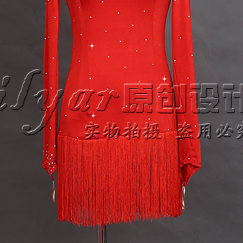 Latin Dance Performance Dress New Women\'s Customized Big Red Waist Fringe Dance Dress