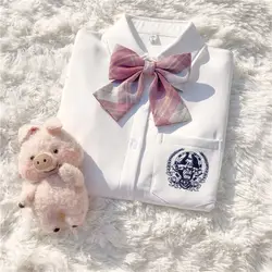 New autumn Women Thicken Shirt Long Sleeve Solid White Tops With Tie Bow Japanese Korean Jk Style Female Shirts Lapel Uniforms