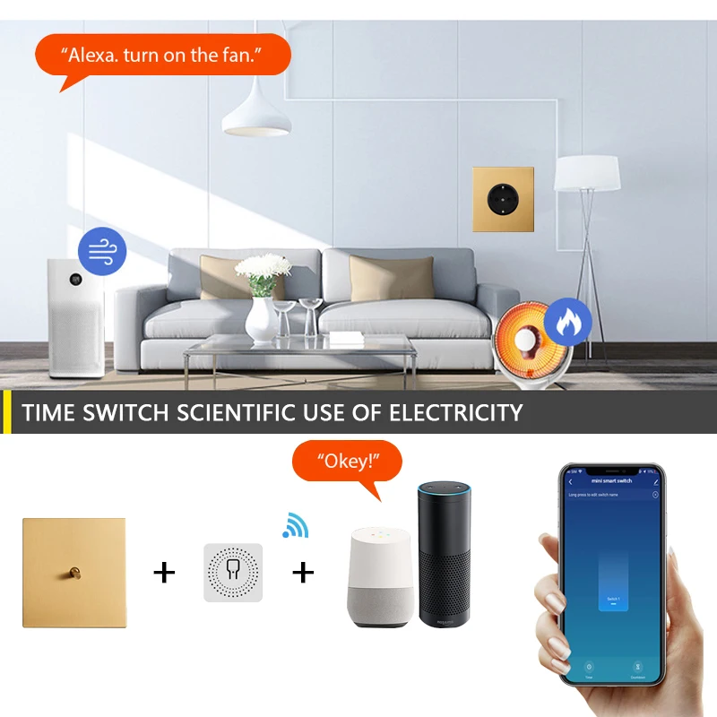 Avoir Tuya Smart Leven Lichtschakelaar Muur Wifi Module Sensor Schakelaar Goud Rvs Stopcontact Eu Franse Pulgs