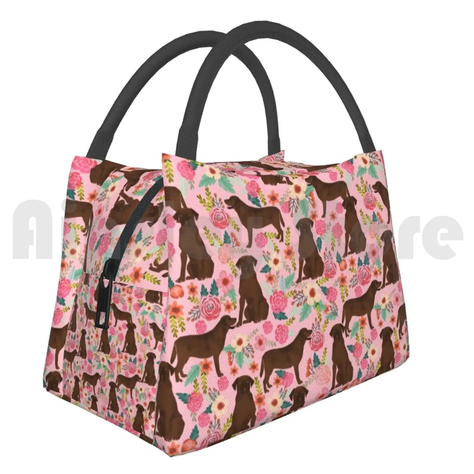 Portable Insulation Bag Chocolate Labrador Florals Pattern Pattern Dog Labrador Lab Dog Chocolate Lab Dogs