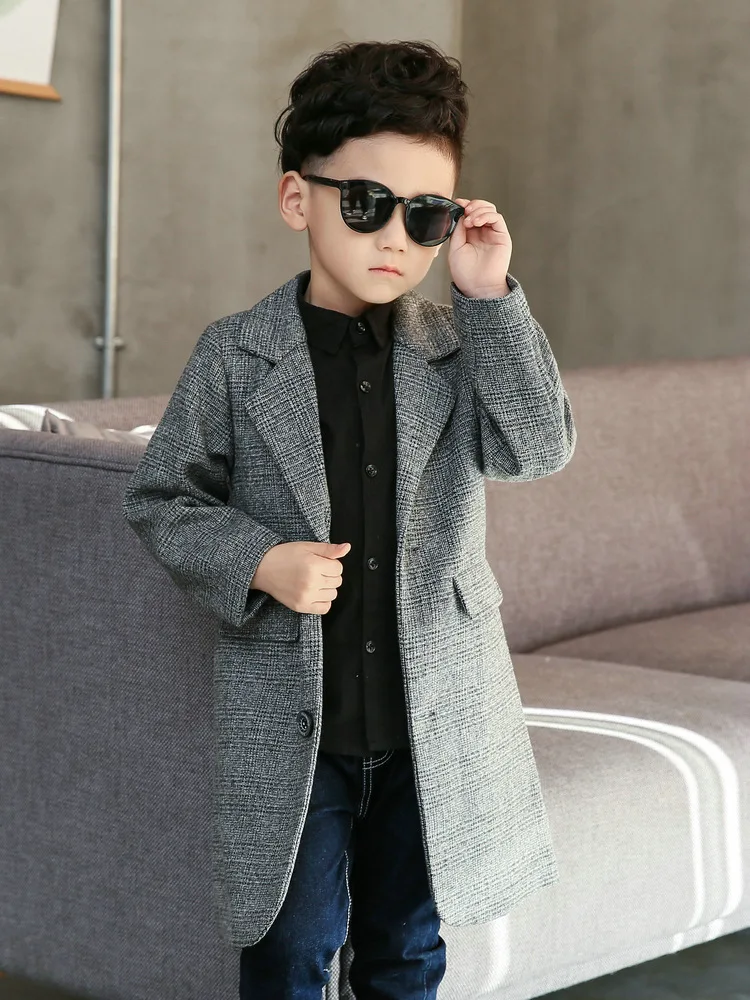 Boy Coat Turn Collar Single-Breasted Casual Spring Autumn Jacket For 5-16T Children Outerwear Gray High Quality