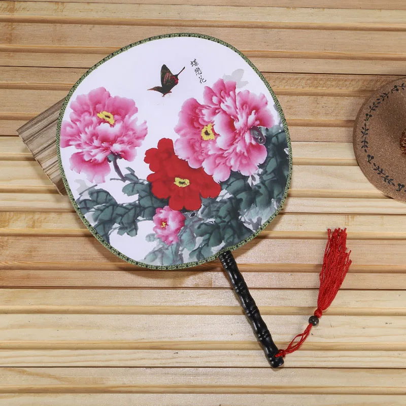 Chinese Style Summer Archaistic Circular Fan Long Handle Court Han Chinese Clothing Women's Photography Props Dance Fan