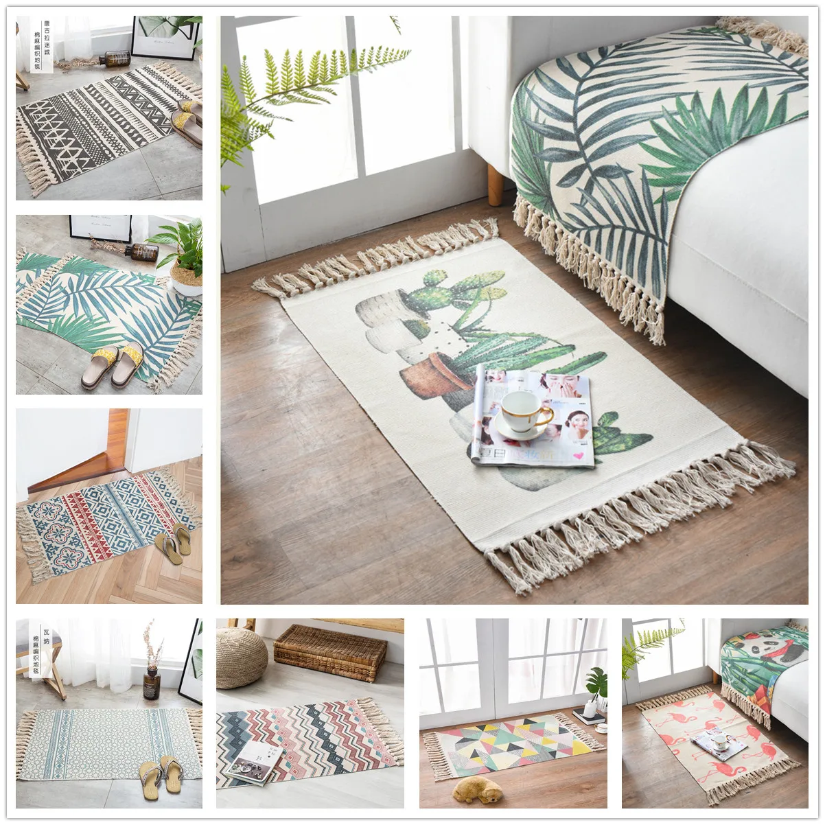 

Ins Cotton Linen Bedroom Carpet Plant Cactus Bathroom Bedside Mat Home Decor Room Rug Kitchen Bath Mat Entrance Doormat 40*60cm