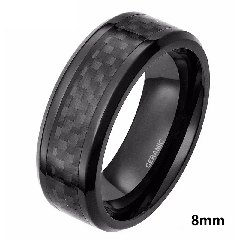 Kolmnsta 6mm 8mm Men\'s Black Carbon Fiber Inlay Ceramic Ring Korean Wedding Band Engagement Rings For Women Brand Couple Jewelry