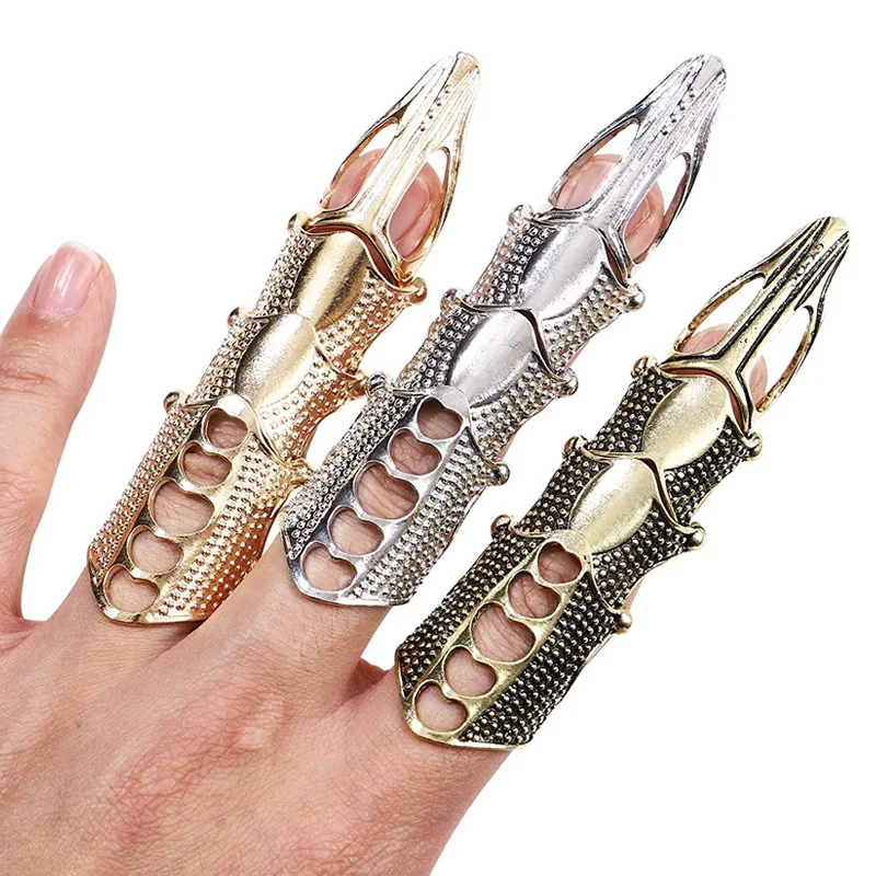 Fashion Cool Men Boys Punk Gothic Rock Scroll Joint Armor Knuckle Metal Full Finger Claw Rings Gold Cospaly DIY Rings Jewelry