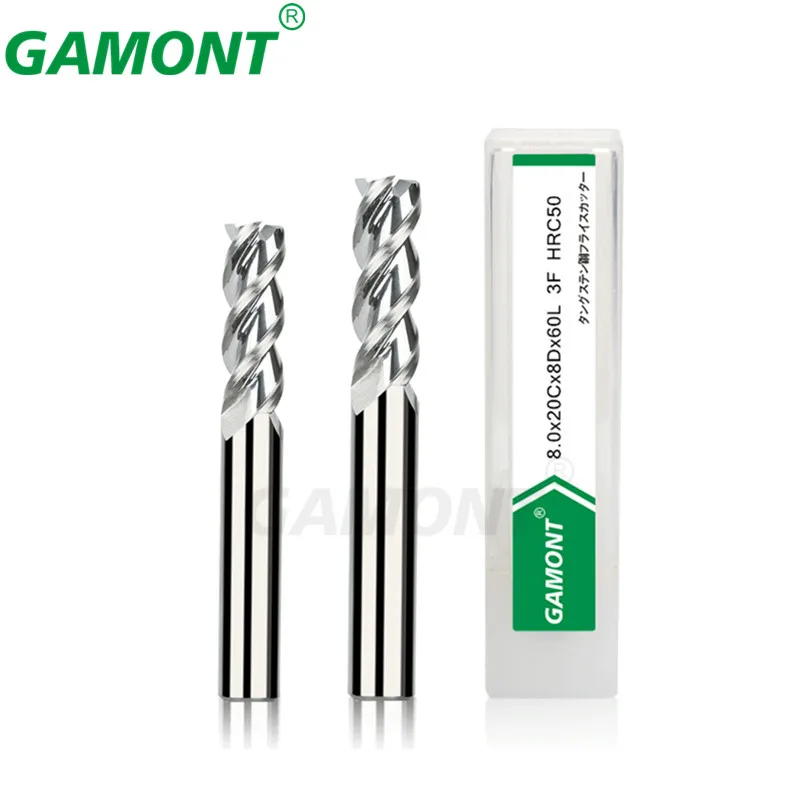 GAMONT HRC50 3-Flute Tungsten Steel Carbide Milling Cutter CNC Machinery Maching Specular High Lights Aluminium Special Endmill