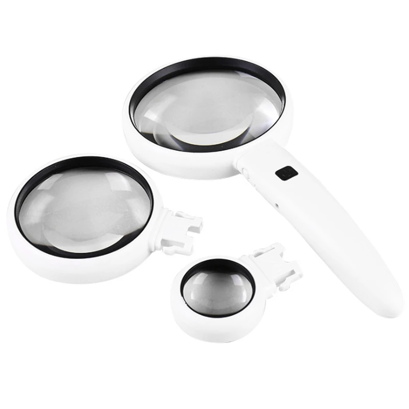 3.5X 5X 11X Interchangeable 3 Lenses Reading Magnifying Glass Rechargeable Illuminated Handheld Magnifier f Stamp Identification