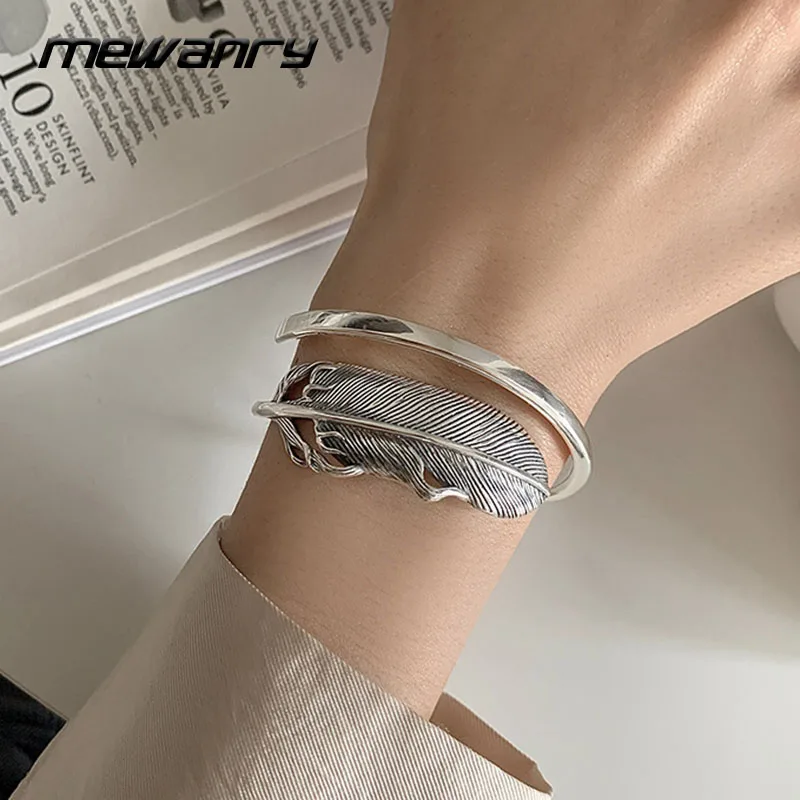 Mewanry Silver Color Bracelet New Fashion Vintage Elegant Party Creative Feather Couples Jewelry Birthday Gifts for Women