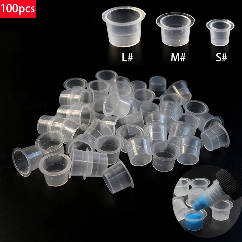 100PCS/S/M/L Plastic Disposable Office Laboratory Urine Cup Ink Cup Permanent Makeup Pigment Transparent Container Supplies