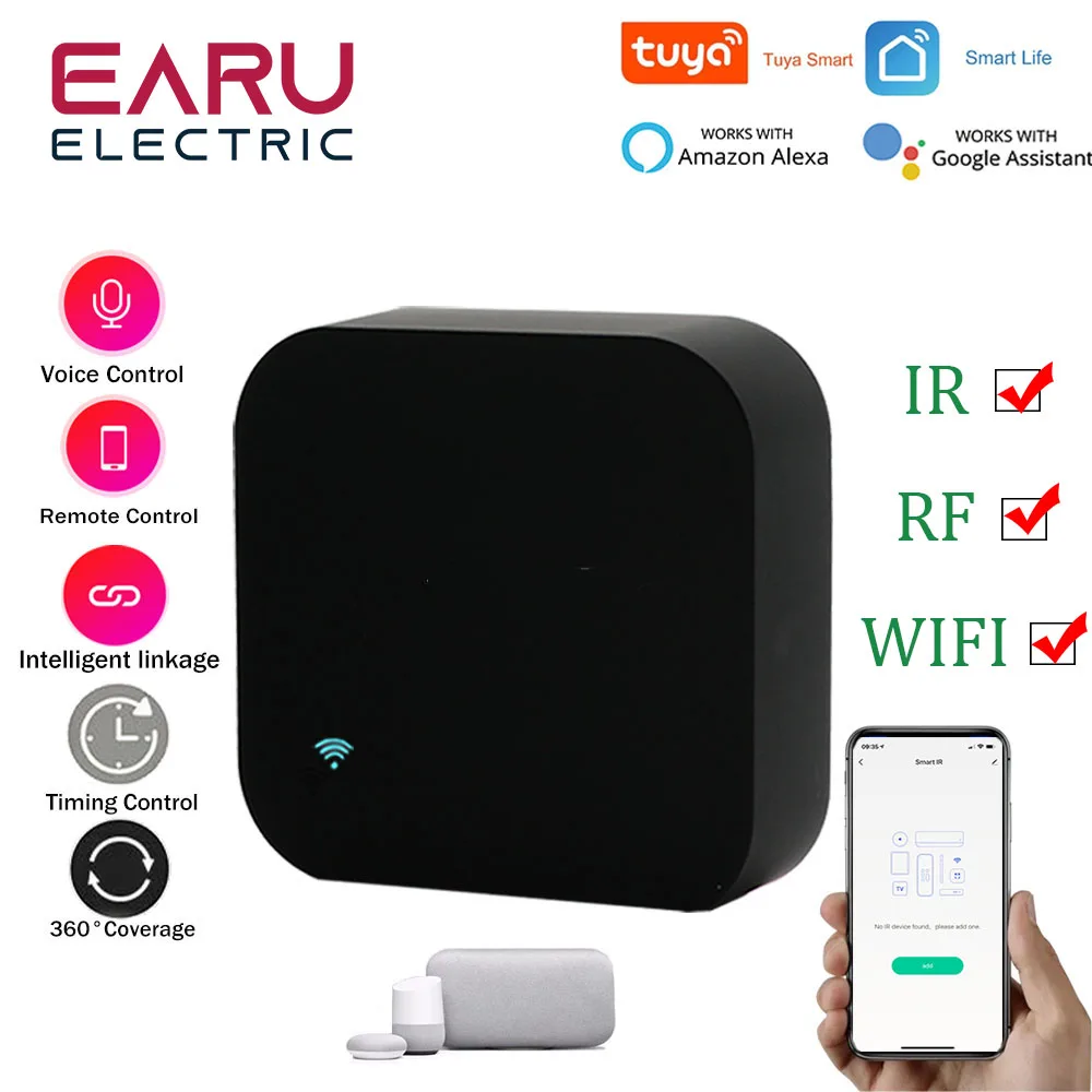 

Tuya WiFi IR + RF пульт дистанционного управления для кондиционера, телевизора, умного дома, инфракрасный универсальный пульт дистанционного управления для Alexa, Google Home