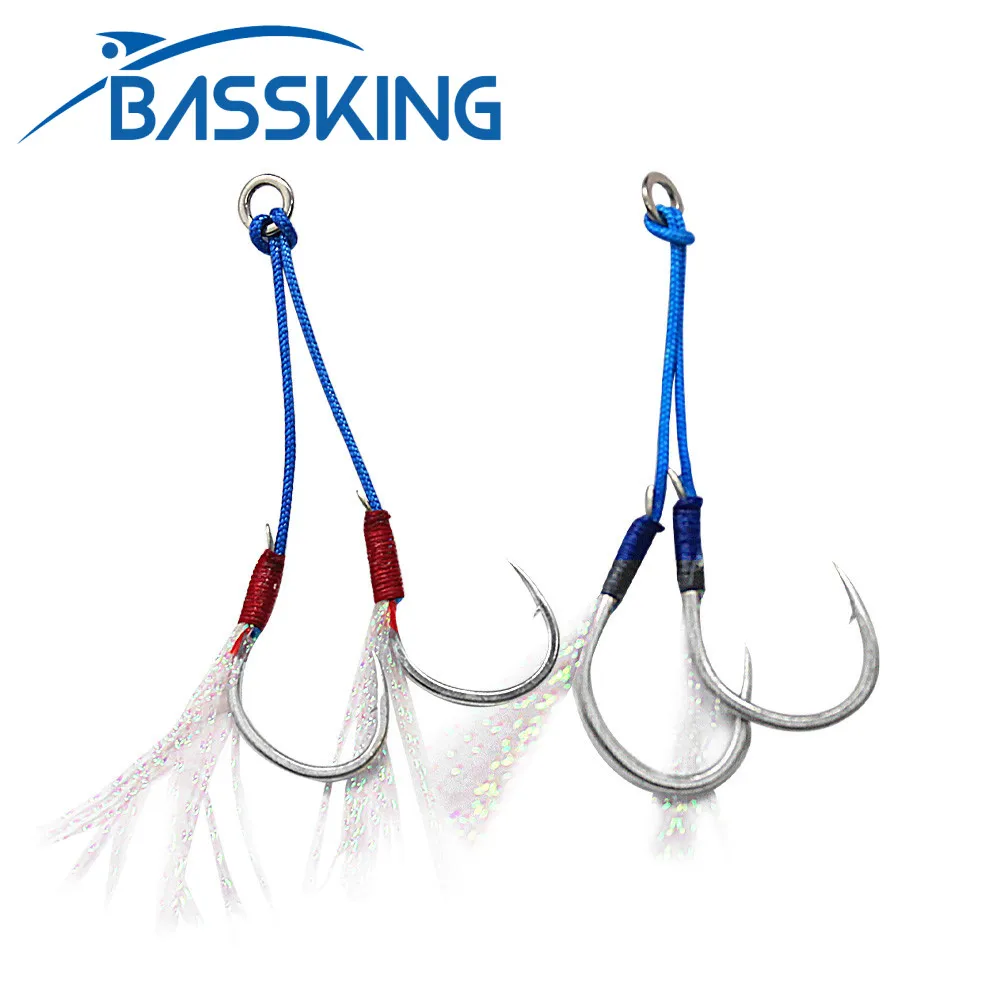 

BASSKING 8Pcs10# 12# 14# 16# 16# Double Assist Barbed Hook Carbon Steel Slow Jigging Hooks Sea Fishing Pike Metal Jigging Bait