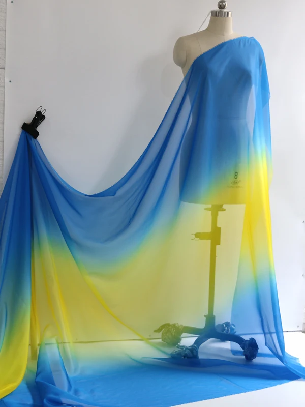 Ombre Chiffon 58'' breit nach Meter 30D Farbverlauf Chiffon transparenter Stoff Tanzschal Hochzeitsdekorationen transparent – Detail 32