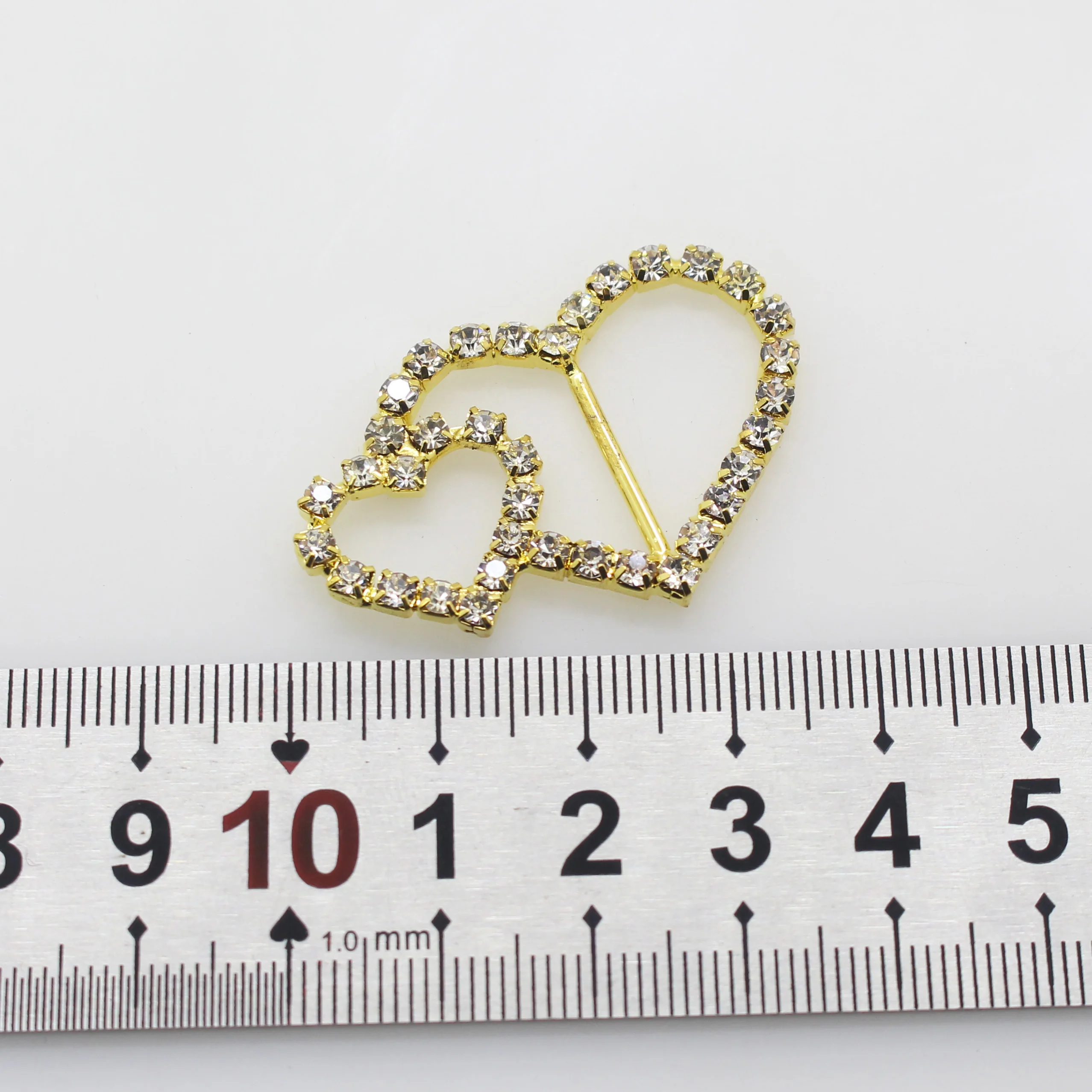 LKERAN Heart Slider buckle Metal Rhinestone buckles 10pcsPcs / Lot Wedding Invitation Ribbon decoration buckle Plated Silver