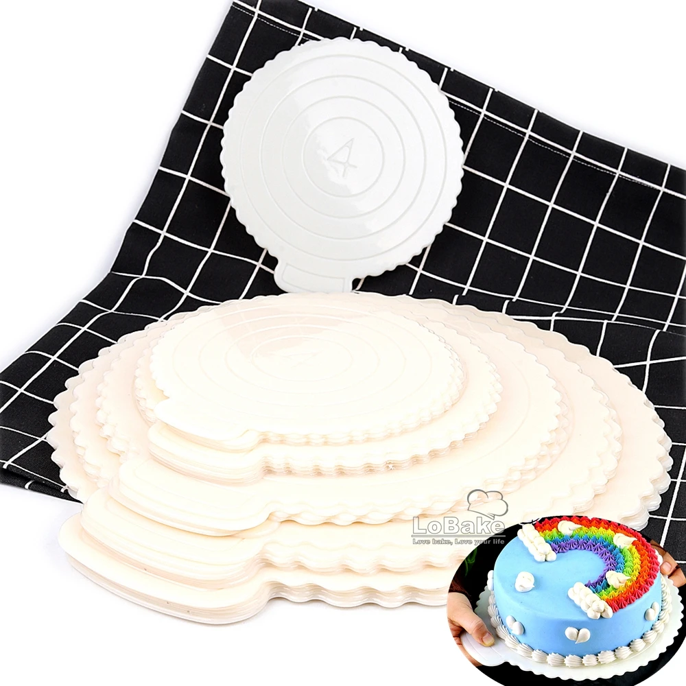 5pcs a lot Reusable 4 6 8 10 12 inches Wavy ROUND Shape White ABS Plastic Cake Holder Placing Mat Bread Placemat Mousse Plate