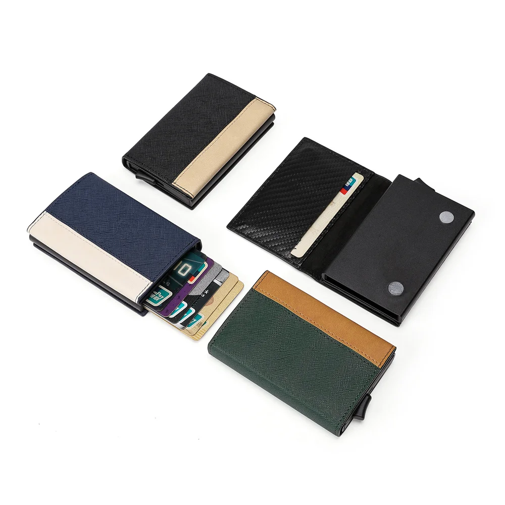 Multifunction  Man Leather Wallet  Rfid Business Bank Credit Card Holder with Magnet  & Photos Window