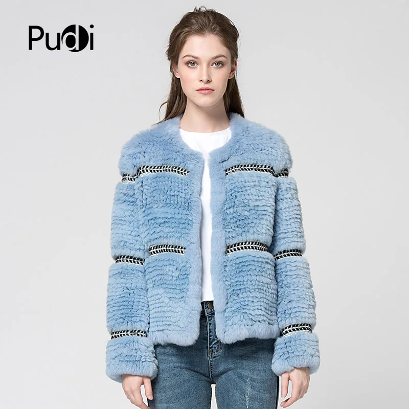 

Pudi CT7027 Rex Rabbit Fur Coats Knitted Knit New Real Rabbit Fur Coat Overcoat Jacket Women's Winter Thick Warm Genuine Fur