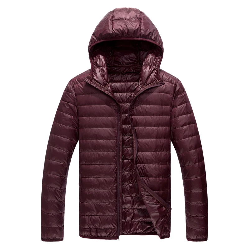 Pure Color High-End Warm Fashion for Men Feather Hooded Down Jacket Winter Boutique Male Coat Thin Light Overcoat