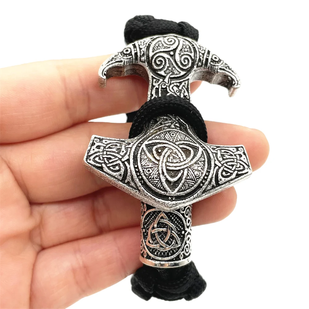 Norse Odin Raven Thor Hammer Mjolnir Valknut Vegvisir Triskele Trinity Viking Bracelet With Runes Beads Jewelry Accessories