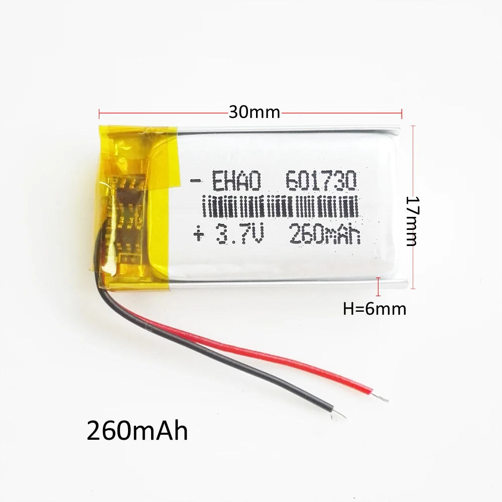 5 قطعة 260mAh ليثيوم بوليمر يبو بطارية قابلة للشحن 3.7V مخصصة الجملة CE FCC بنفايات MSDS شهادة الجودة 601730