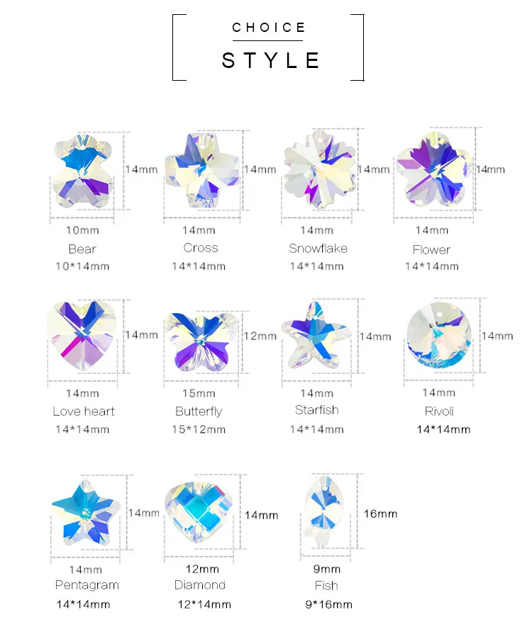 28PCS 14mm AB Farbe Kristall Anhänger Glas Perlen Herz/Stern/Bär Charms Perlen für Schmuck Machen Halsketten Ohrringe DIY Armbänder – Detail 11
