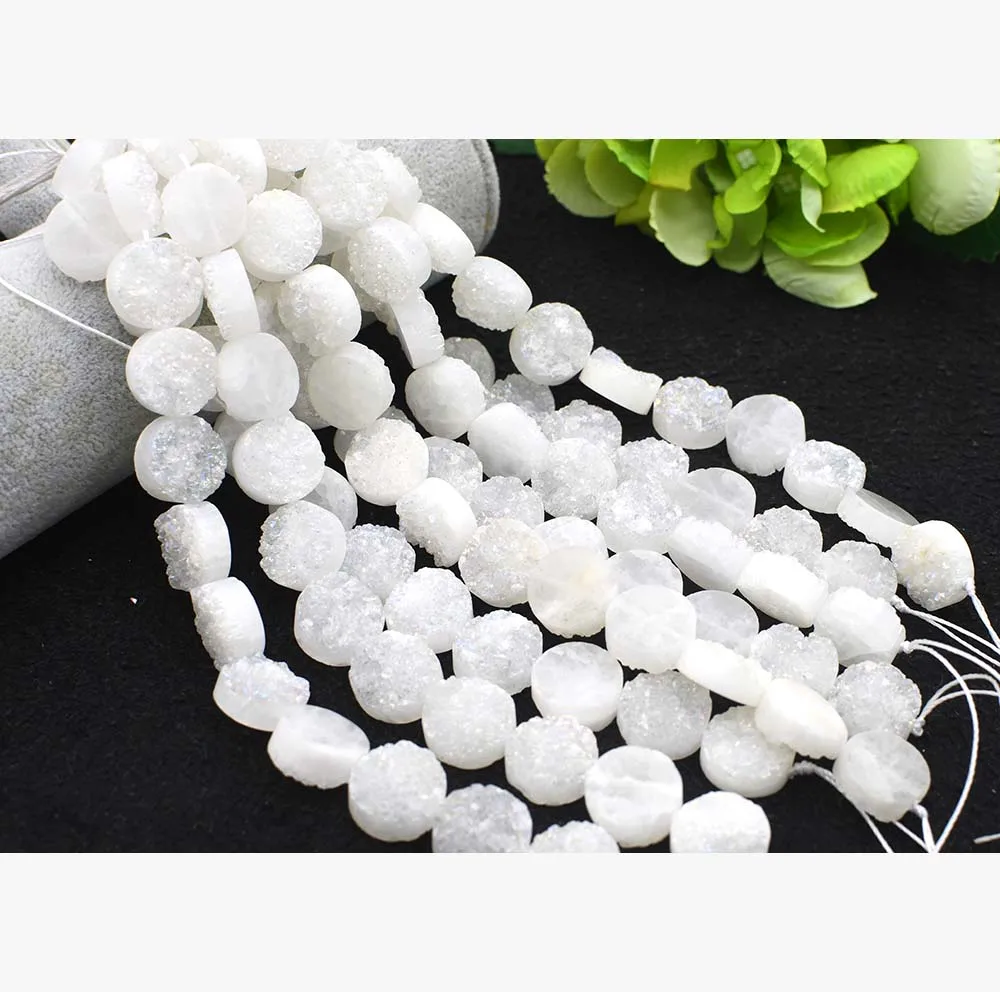 

7.5" White crystal Gilded agates Natural stone Loose beads for jewelry making Women Healing gifts