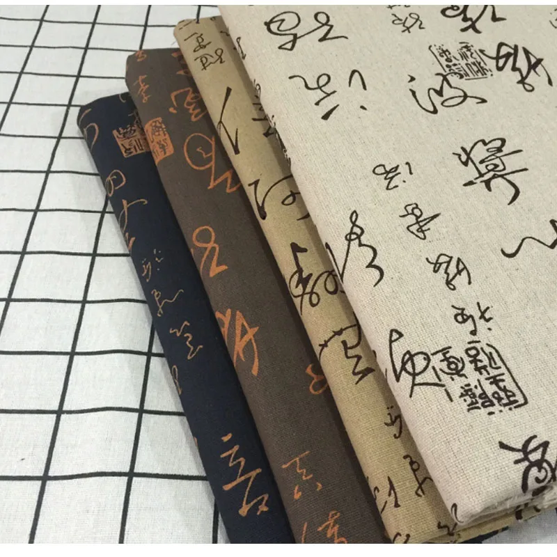 Vintage Chinese Character Printed hemp Linen Fabric DIY Sewing Quilting Burlap Fabric Canvas Material For Patchwork Pillowcase