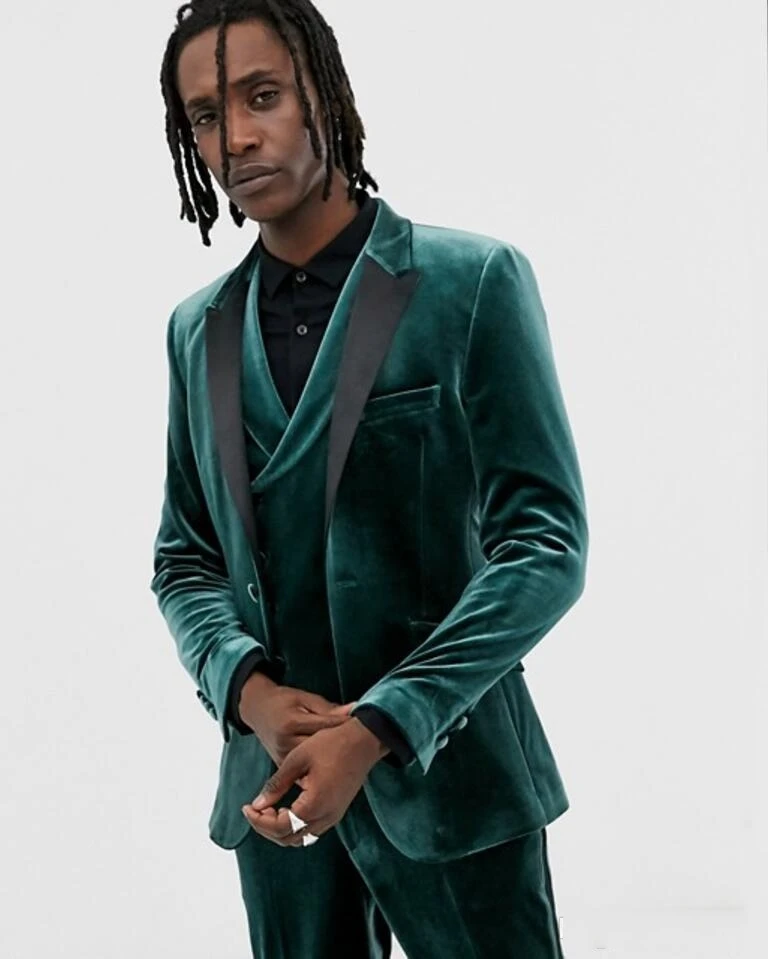 2023 verde veludo um botão padrinhos pico lapela casamento noivo smoking masculino ternos casamento formatura jantar melhor homem blazer