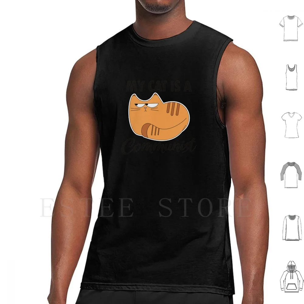 My Cat Is A Communist Funny Cat Tank Tops Vest Sleeveless My Cat Is A Communist Communism Cat Suspicious Cat Orange