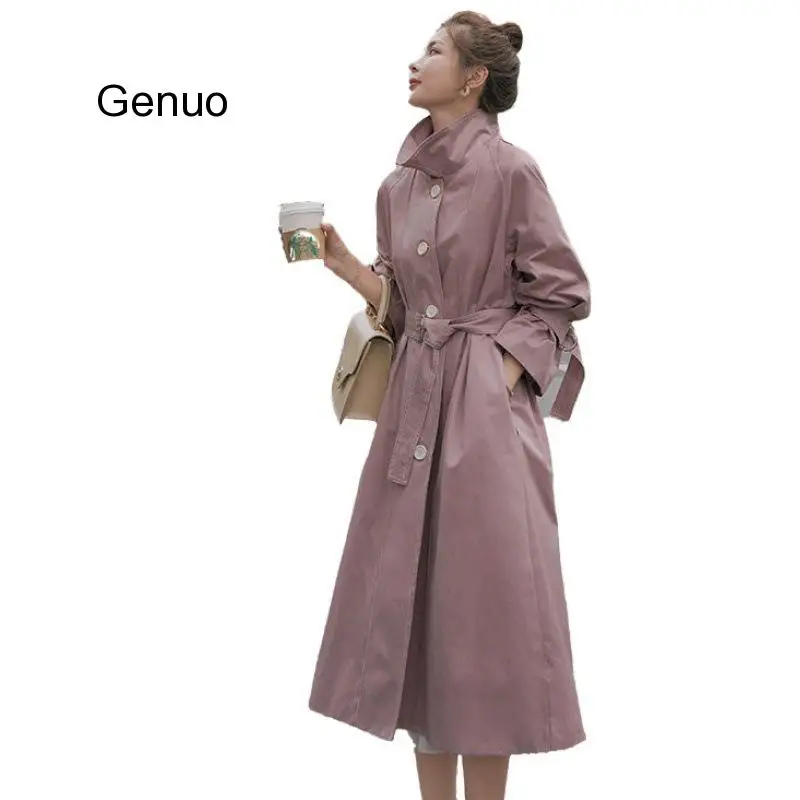 

Casual Long Trench Coat Women Sashes Korean Style Spring Single Breasted Solid Loose Windbreaker Female Outerwear Autumn 2020