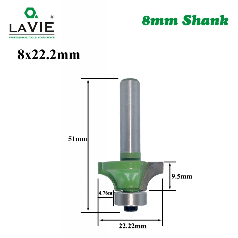 LAVIE 1pc 8 millimetri Angolo Rotonda Su Router Bit con Cuscinetto per il Legno Lavorazione Del Legno Strumento di Carburo di Tungsteno Fresa