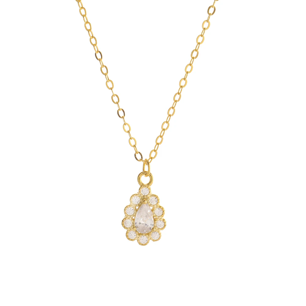 925 Sterling Silver Korean Version Simple Pavé Crystal Drop Pendant Clavicle Chain Necklace Women Plating 14k Gold Jewelry Gift