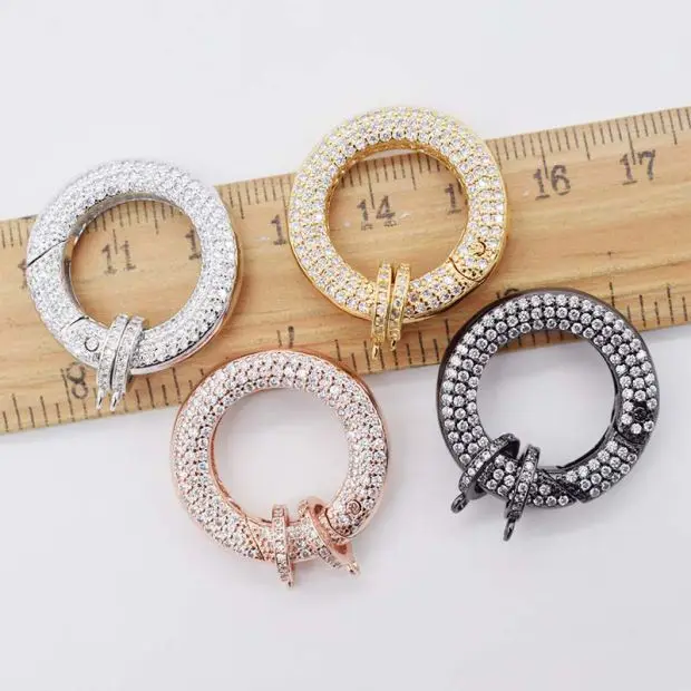 2pcs Cubic Zircon Micro pave circle clasp 25mm golden plated