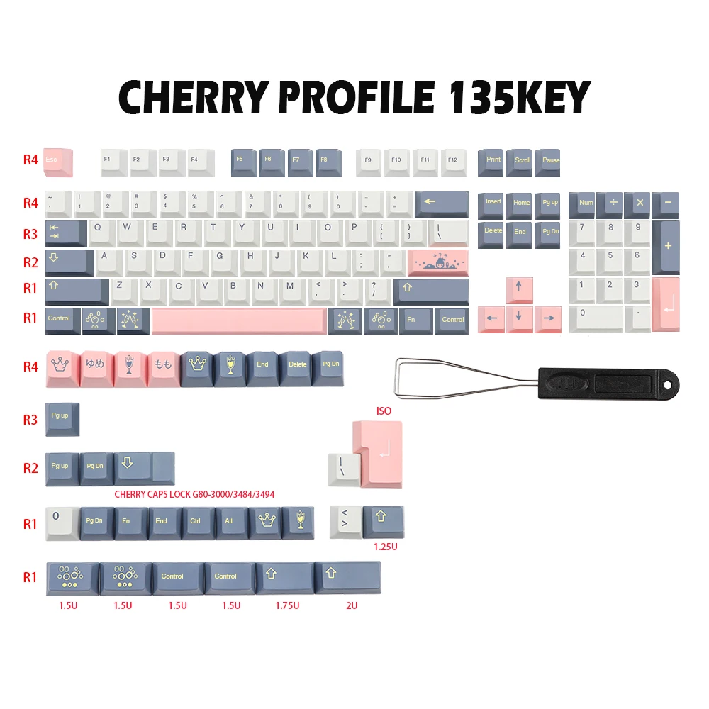 Momo Yume – capuchons de touches en pbt, profil Cherry, pour commutateurs MX dz60 Gk61 sk61, GMK-KEY touches par Sublimation, 135