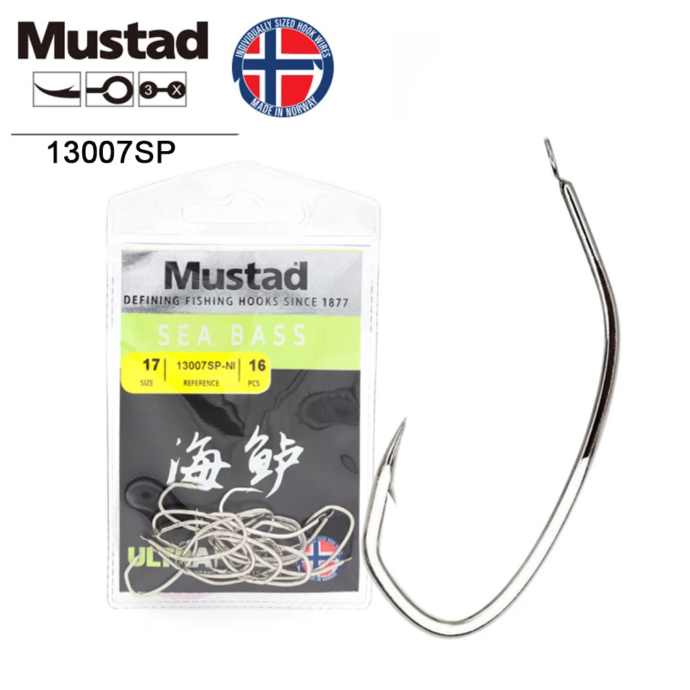 

Mustad Norway Origin Fishing Hook Sea Bass Hook Live Shrimp Hook Crooked Mouth Sea Fishing Hook Catfish,13007SP-DT,18#-22#