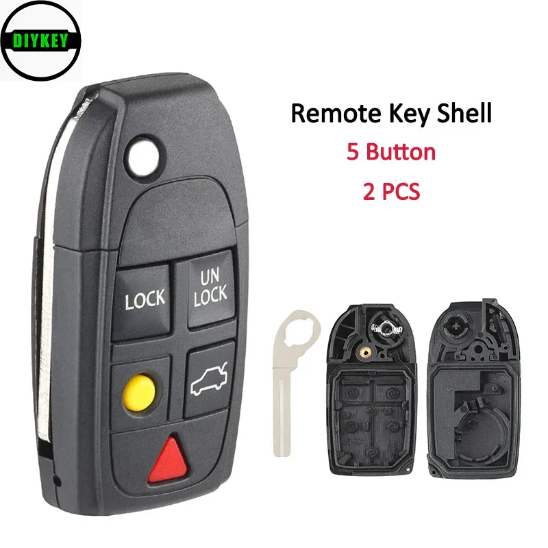 

DIYKEY for Volvo S4 S60 S80 V70 XC70 XC90 C30 V50 2003-2014 Replacement Flip Folding 4+1 5 Button Remote Car Key Shell Case Fob