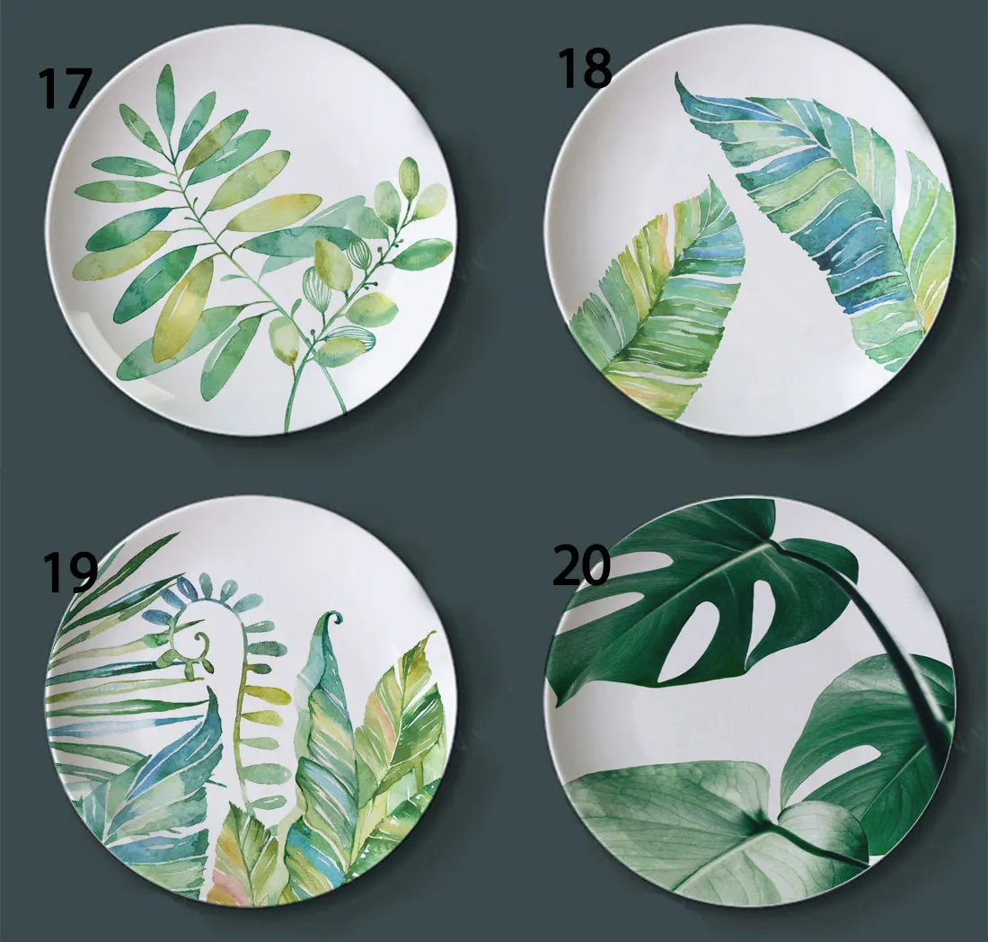 

Green Plant Wall Decorative Plates Ink Jungle Painting Ceramic Dish Turtle Leaf Pattern Home Decor Porcelain Wall Hanging Craft