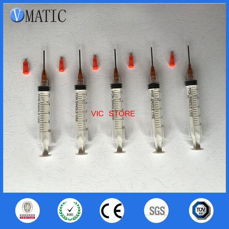 Free Shipping 5 Sets 15G Length Glue Liquid Dispenser Needles 1 Inch + 10cc/ml Dispenser Syringe With Orange Syringe Cap/Stopper