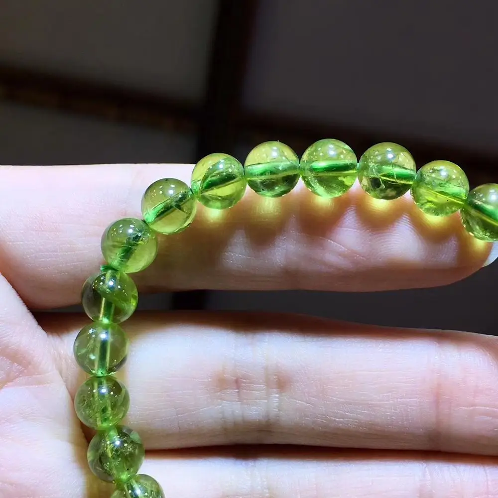 Genuine Natural Green Peridot Olivine Clear Beads Bracelet Women Stretch 7.1mm Crystal Fashion Bracelet Jewelry AAAAAA