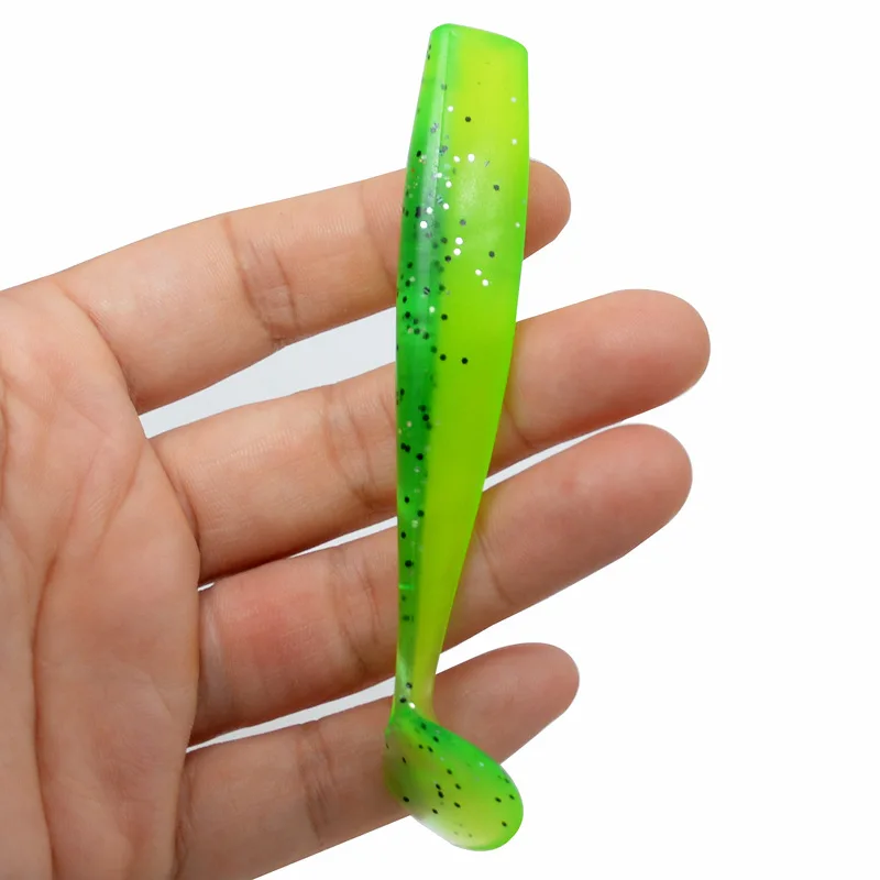 Angelköder, doppelte Farbe, weicher Köder, kein Kopf, T-Schwanz, Fisch, 8 g, künstliche Wurmköder, Lot 5 Stück, Verkauf – Detail 2