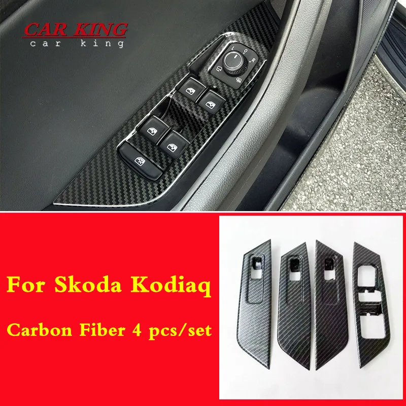 

For Skoda Kodiaq carbon fiber car window lift switch interior control panel cover trim bezel door armrest styling accessories