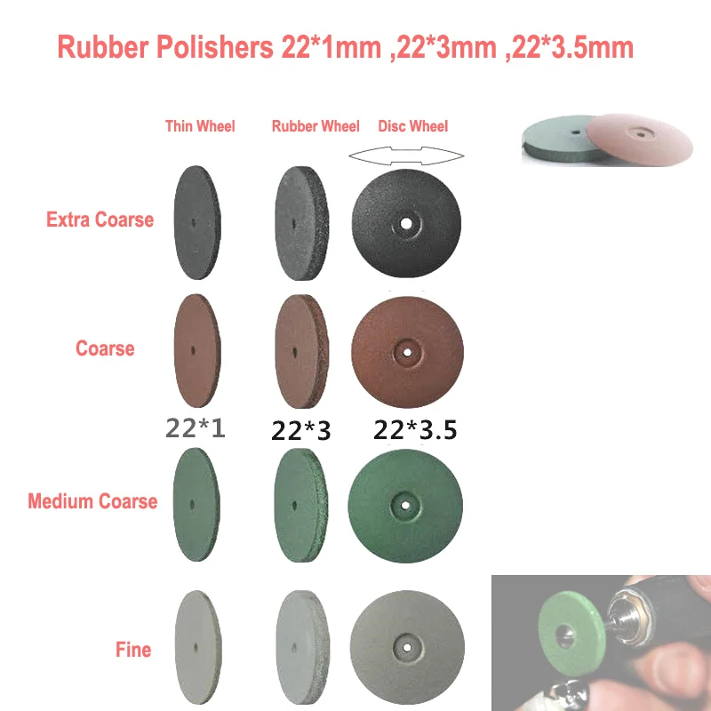 

Dental Rubber Polisher Wheel Trimming Polishing On Metal Alloy Pure Titanium Mold,Grinding And Buffing 22*1mm,22*3mm,22*3.5mm