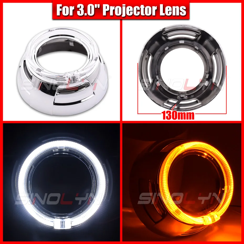 Sinolyn 2.5/3.0 LED Angel Eyes Turn Signal Shrouds Switchback Bezel For Headlight Lens For Hella 3R G5/ Q5/WST Projectors Lens