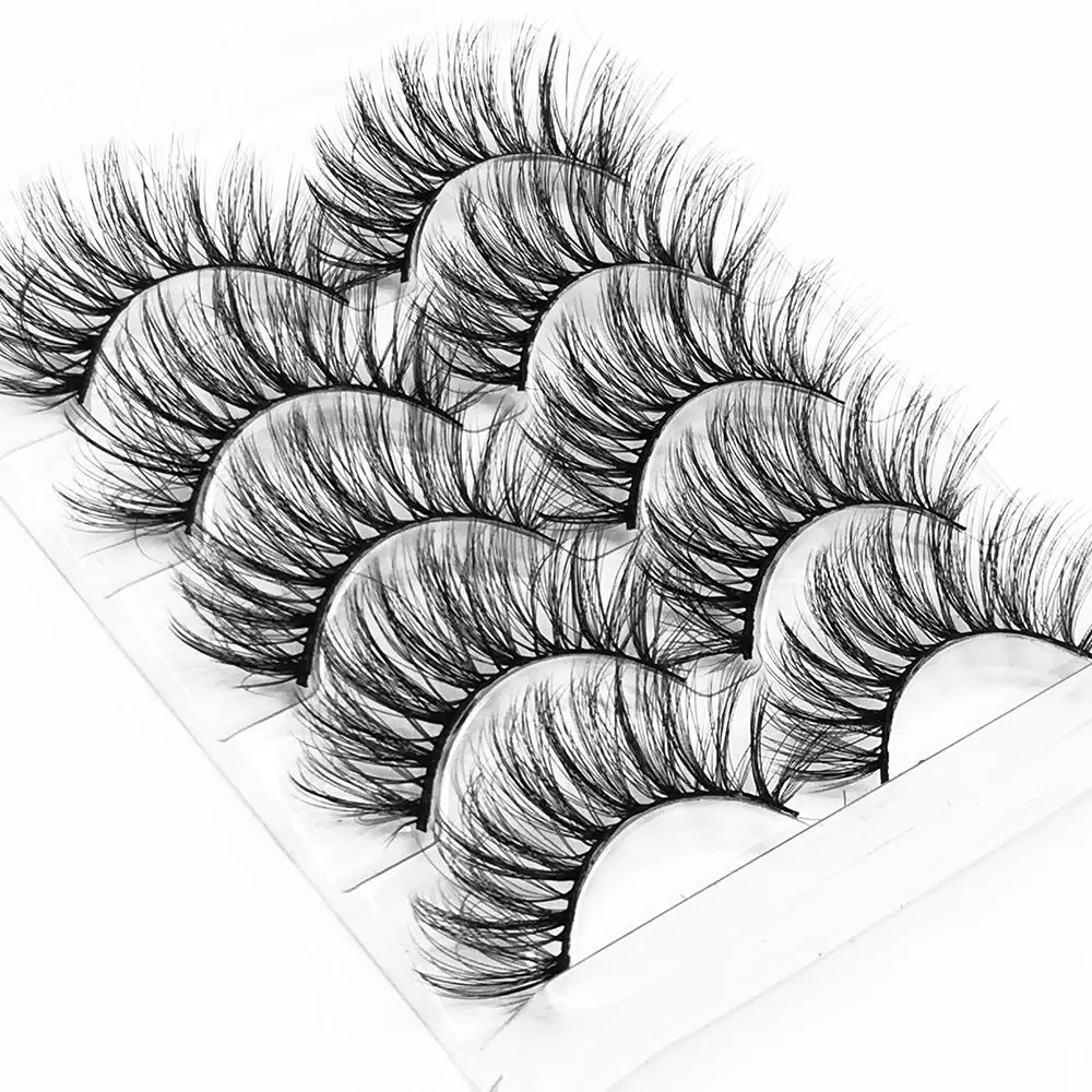 SKONHED 5 Pairs Woman Handmade Fluffy Wispies False Eyelashes 3D Mink Hair Eye Lash Extension Crisscross