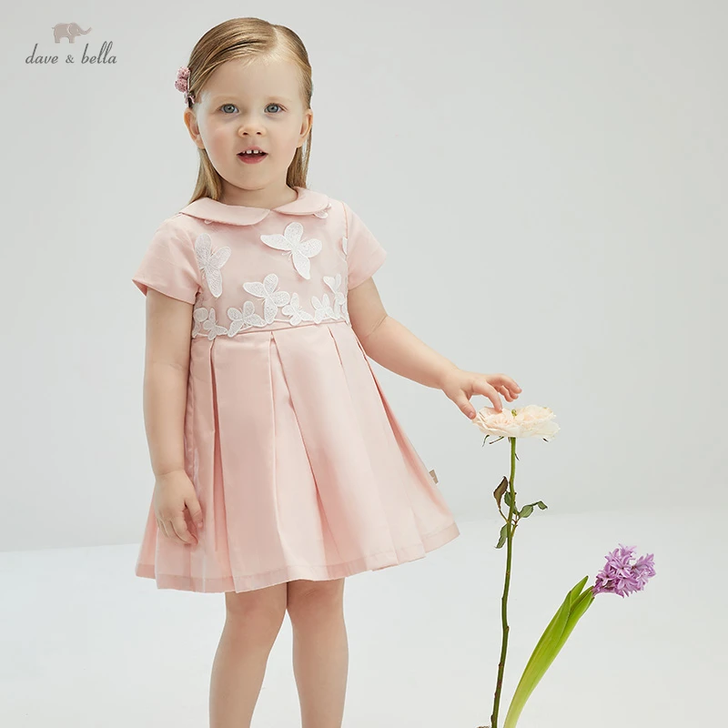 

DB16615 dave bella summer baby girl's cute cartoon appliques dress children fashion party dress kids infant lolita clothes