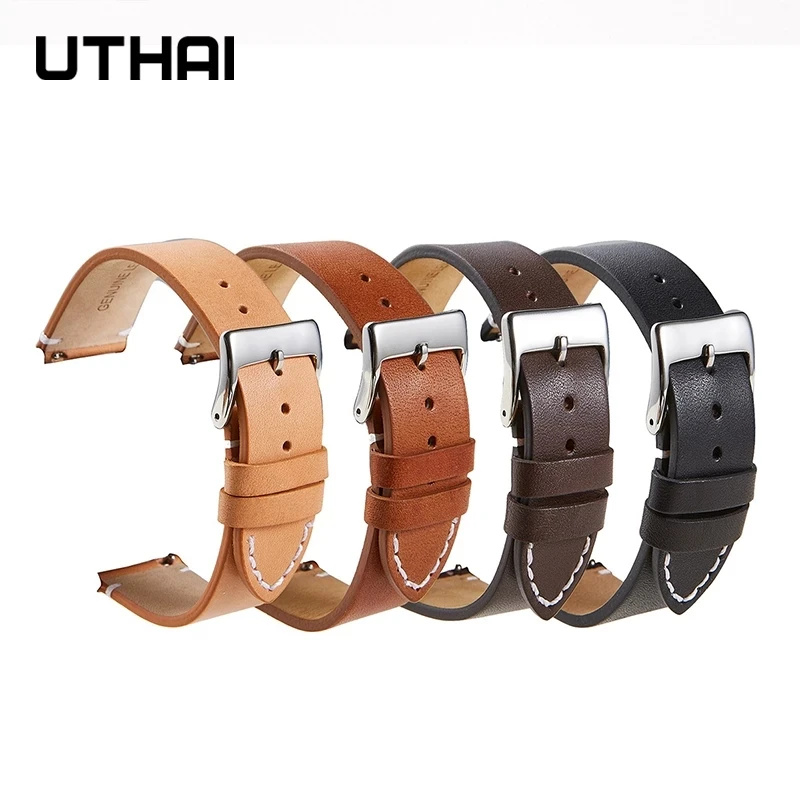 UTHAI F08 Leather Strap Watchband Band Matte Soft Quick Release Simple Thin Bracelet Cowhide Retro 16mm 18mm 20mm 22mm 24mm