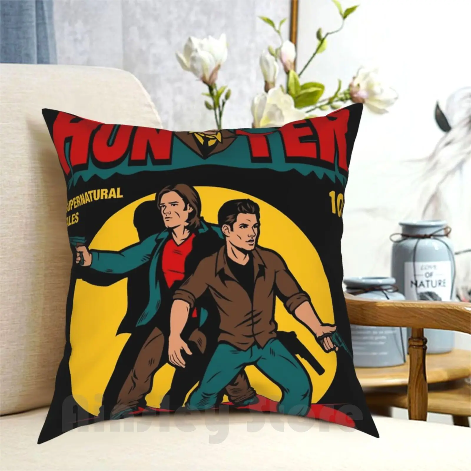 Hunter Comic Pillow Case Printed Home Soft Throw Pillow Winchester Sam Dean Supernatural Comic Book Cover Hunter Ghosts