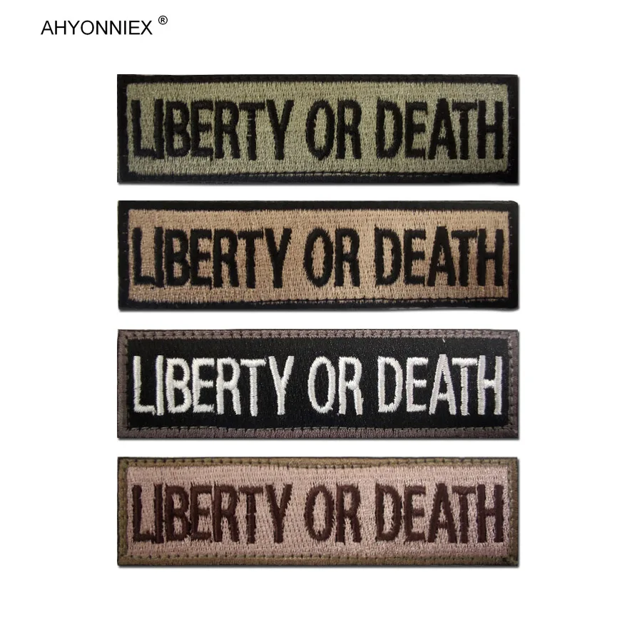 AHYONNIEX 1PC Long Strip Liberty o Death Flag patch adesivi tattici in tessuto militare banner 3D per Jeans borse per vestiti