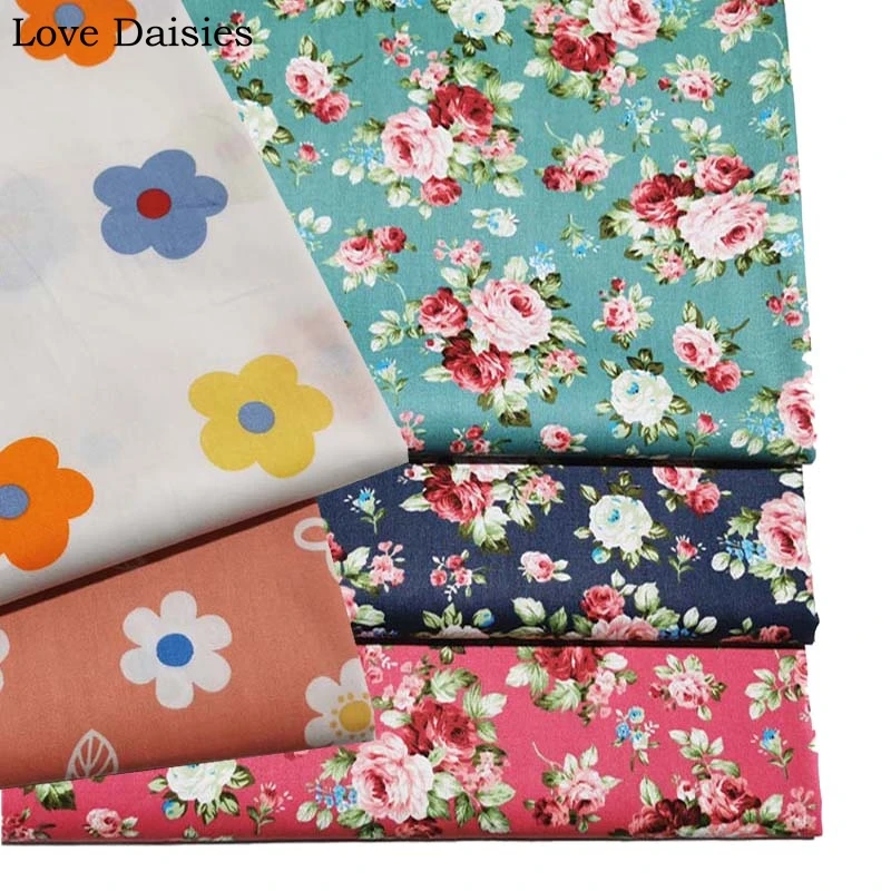 100% Cotton Twill DARK BLUE GREEN PINK WHITE Pink Red Rose Orange White Flower Fabric For Bedding Sheet Doll Apparel Dress Quilt