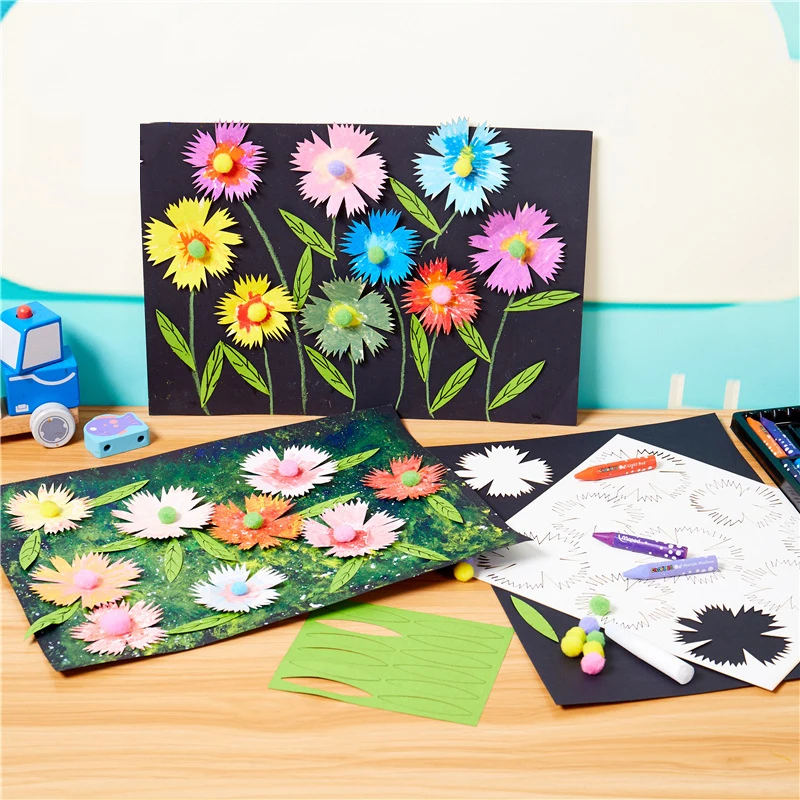 Crianças dos desenhos animados feitos à mão diy papel colorido um mundo em uma flor artesanato brinquedos kingergarden crianças brinquedos educativos para crianças